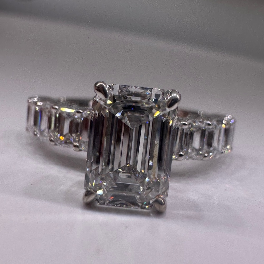 3.55 CTW F VS1 emerald cut lab diamond half eternity band engagement ring
